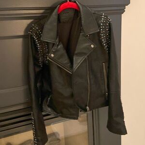 Worn once. Leather studded moto jacket